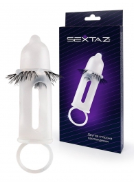 Эластичная насадка на пенис с подхватом мошонки и стимулирующими «ресничками» - Sextaz - в Пушкино купить с доставкой