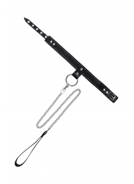 Черный узкий однослойный ошейник с серебристым поводком-цепочкой - Pecado - купить с доставкой в Пушкино