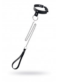 Черный узкий однослойный ошейник с серебристым поводком-цепочкой - Pecado - купить с доставкой в Пушкино