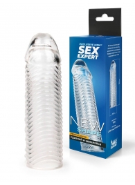 Прозрачная закрытая насадка на пенис с ребрышками - 16 см. - Sex Expert - в Пушкино купить с доставкой