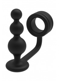 Черное эрекционное кольцо с анальной елочкой Cockring With Beaded Anal Plug - Dream Toys - в Пушкино купить с доставкой
