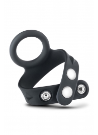 Черное эрекционное кольцо с подхватом мошонки на кнопках VS6 - Blush Novelties - в Пушкино купить с доставкой