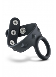Черное эрекционное кольцо с подхватом мошонки на кнопках VS6 - Blush Novelties - в Пушкино купить с доставкой
