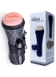 Телесный мастурбатор-вагина в черной колбе с вибрацией - Boys of Toys - в Пушкино купить с доставкой