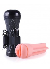 Телесный мастурбатор-вагина в черной колбе с вибрацией - Boys of Toys - в Пушкино купить с доставкой