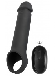 Черная вибронасадка для пениса с хомутом для мошонки и пультом ДУ Remote Controlled Penis Extension - Orion - в Пушкино купить с доставкой