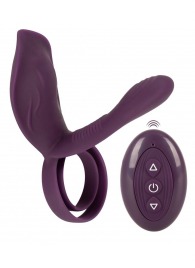 Фиолетовая насадка на член с клиторальным отростком и пультом ДУ RC Couple’s Vibrator 2 - Orion - в Пушкино купить с доставкой