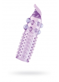 Гелевая фиолетовая насадка с шариками, шипами и усиком - 11 см. - Toyfa Basic - в Пушкино купить с доставкой