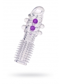 Гелевая прозрачная насадка с шариками и шипами - 14 см. - Toyfa Basic - в Пушкино купить с доставкой