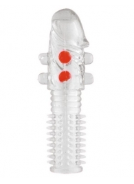 Гелевая прозрачная насадка с шариками и шипами - 14 см. - Toyfa Basic - в Пушкино купить с доставкой