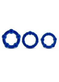 Набор из 3 синих эрекционных колец Stay Hard Beaded Cockrings - Blush Novelties - в Пушкино купить с доставкой