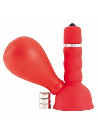 Красный вибратор с грушей на сосок - ToyFa