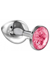 Большая серебристая анальная пробка Diamond Pink Sparkle Large с розовым кристаллом - 8 см. - Lola Games - купить с доставкой в Пушкино