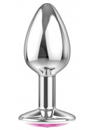 Малая серебристая анальная пробка Diamond Pink Sparkle Small с розовым кристаллом - 7 см. - Lola Games - купить с доставкой в Пушкино