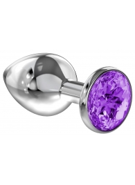 Большая серебристая анальная пробка Diamond Purple Sparkle Large с фиолетовым кристаллом - 8 см. - Lola Games - купить с доставкой в Пушкино