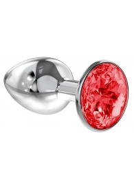 Малая серебристая анальная пробка Diamond Red Sparkle Small с красным кристаллом - 7 см. - Lola Games - купить с доставкой в Пушкино