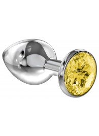 Малая серебристая анальная пробка Diamond Yellow Sparkle Small с жёлтым кристаллом - 7 см. - Lola Games - купить с доставкой в Пушкино