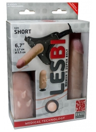 Телесный поясной страпон LESBI с вагинальной пробкой - 17 см. - LOVETOY (А-Полимер) - купить с доставкой в Пушкино