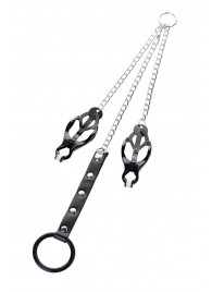 Черно-серебристые зажимы для сосков с кольцом для пениса TOYFA Metal - ToyFa - купить с доставкой в Пушкино