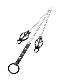 Черно-серебристые зажимы для сосков с кольцом для пениса TOYFA Metal - ToyFa - купить с доставкой в Пушкино