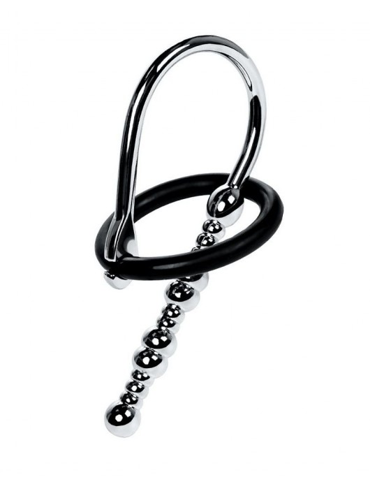 Серебристый уретральный плаг-бусины TOYFA Metal с мягким фиксириющим кольцом - ToyFa - купить с доставкой в Пушкино