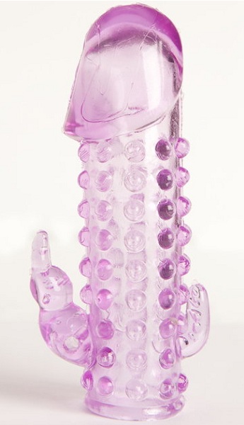 Закрытая фиолетовая насадка с 2 отростками - 13 см. - Toyfa Basic - в Пушкино купить с доставкой