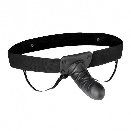 Чёрный полый страпон с вибрацией Unisex Vibrating Hollow Strap-On - 14 см. - Lux Fetish - купить с доставкой в Пушкино