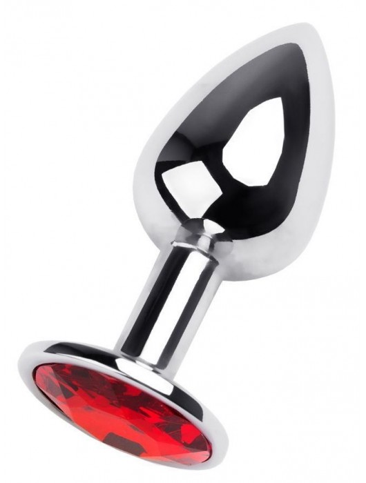 Маленькая коническая серебристая анальная пробка с красным кристаллом - 7 см. - ToyFa - купить с доставкой в Пушкино