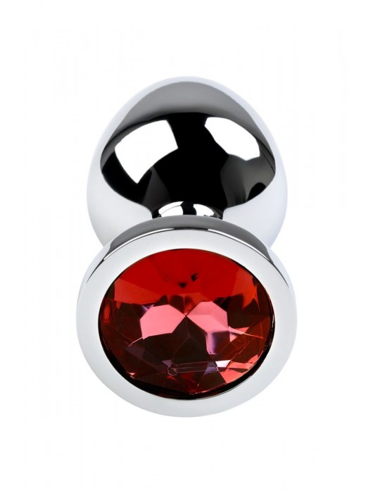 Серебристая коническая анальная пробка с красным кристаллом - 8 см. - ToyFa - купить с доставкой в Пушкино