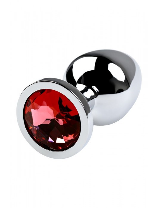 Серебристая коническая анальная пробка с красным кристаллом - 8 см. - ToyFa - купить с доставкой в Пушкино
