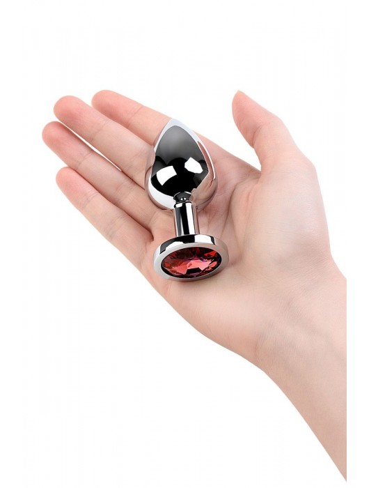 Серебристая коническая анальная пробка с красным кристаллом - 8 см. - ToyFa - купить с доставкой в Пушкино