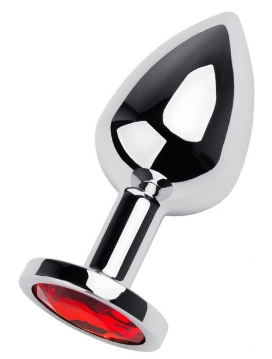 Серебристая коническая анальная пробка с красным кристаллом - 8 см. - ToyFa - купить с доставкой в Пушкино