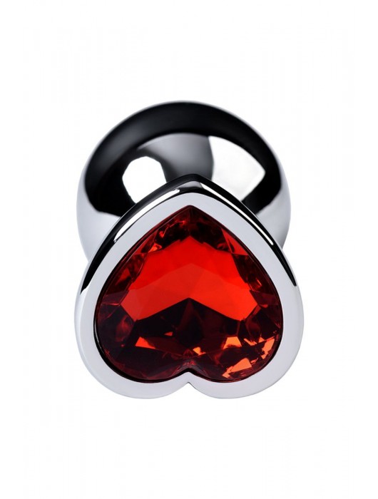 Серебристая коническая анальная пробка с красным кристаллом-сердечком - 7 см. - ToyFa - купить с доставкой в Пушкино