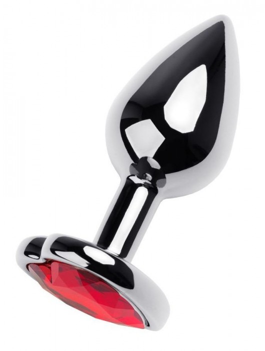 Серебристая коническая анальная пробка с красным кристаллом-сердечком - 7 см. - ToyFa - купить с доставкой в Пушкино