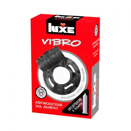 Чёрное эрекционное виброкольцо Luxe VIBRO  Африканский Эль Дьябло  + презерватив - Luxe - в Пушкино купить с доставкой