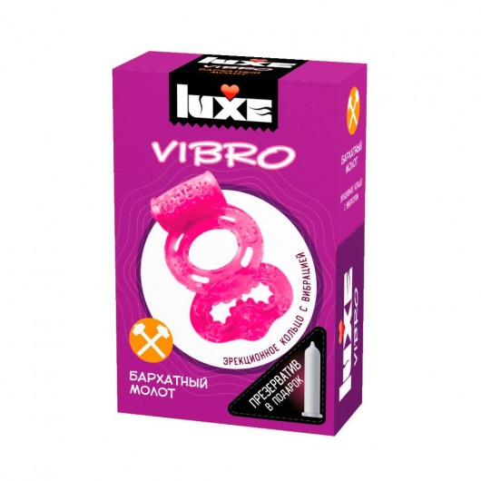 Розовое эрекционное виброкольцо Luxe VIBRO  Бархатный молот  + презерватив - Luxe - в Пушкино купить с доставкой