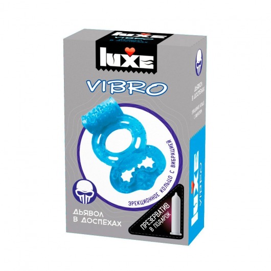 Голубое эрекционное виброкольцо Luxe VIBRO  Дьявол в доспехах  + презерватив - Luxe - в Пушкино купить с доставкой