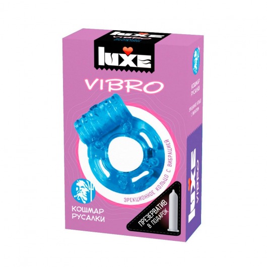 Голубое эрекционное виброкольцо Luxe VIBRO  Кошмар русалки  + презерватив - Luxe - в Пушкино купить с доставкой