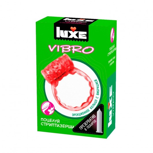 Розовое эрекционное виброкольцо Luxe VIBRO  Поцелуй стриптизёрши  + презерватив - Luxe - в Пушкино купить с доставкой