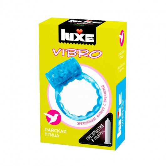 Голубое эрекционное виброкольцо Luxe VIBRO  Райская птица  + презерватив - Luxe - в Пушкино купить с доставкой