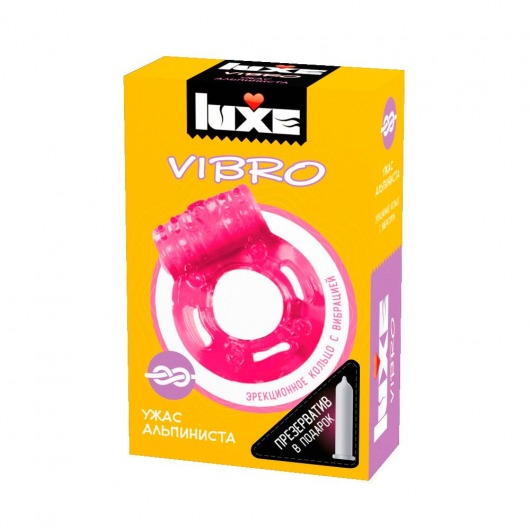 Розовое эрекционное виброкольцо Luxe VIBRO  Ужас Альпиниста  + презерватив - Luxe - в Пушкино купить с доставкой