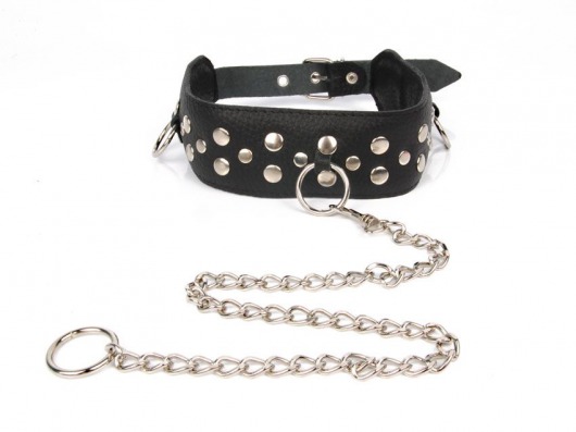 Черный ошейник с заклепками с металлическим поводком-цепочкой - Notabu - купить с доставкой в Пушкино