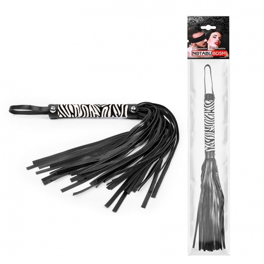 Черная многохвостовая плеть с круглой ручкой-зеброй - 39 см. - Notabu - купить с доставкой в Пушкино