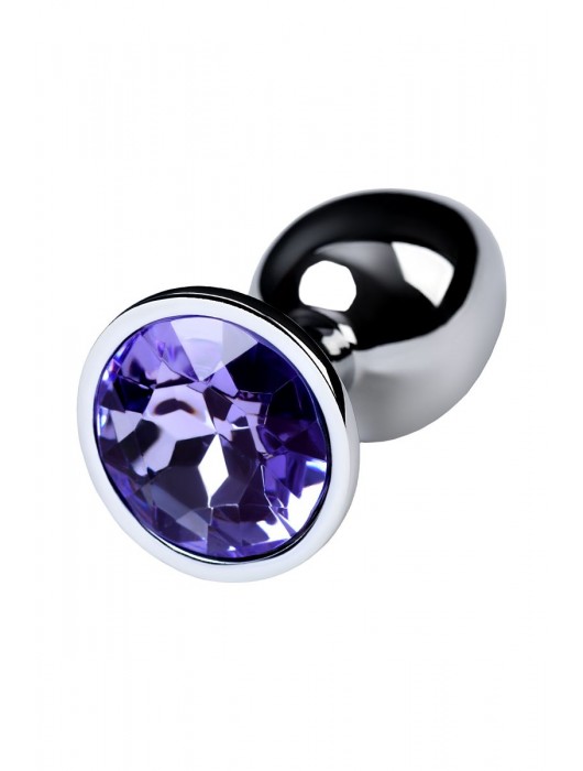Серебристая конусовидная анальная пробка с фиолетовым кристаллом - 7 см. - ToyFa - купить с доставкой в Пушкино
