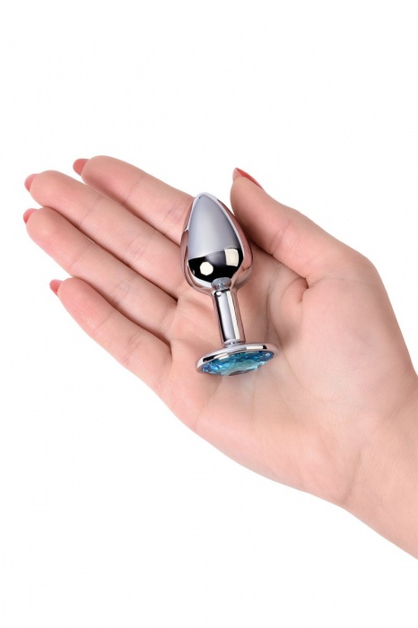 Серебристая конусовидная анальная пробка с голубым кристаллом - 7 см. - ToyFa - купить с доставкой в Пушкино