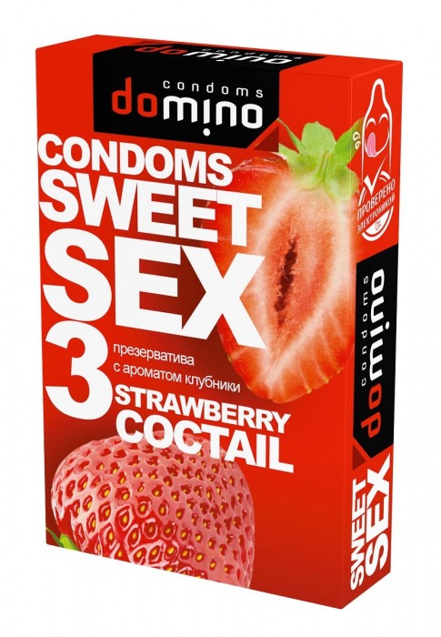 Презервативы для орального секса DOMINO Sweet Sex с ароматом клубничного коктейля  - 3 шт. - Domino - купить с доставкой в Пушкино