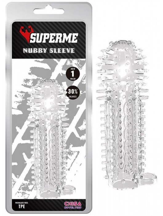 Закрытая прозрачная насадка на пенис с шипиками Nubby Sleeve - 14,5 см. - Chisa - в Пушкино купить с доставкой