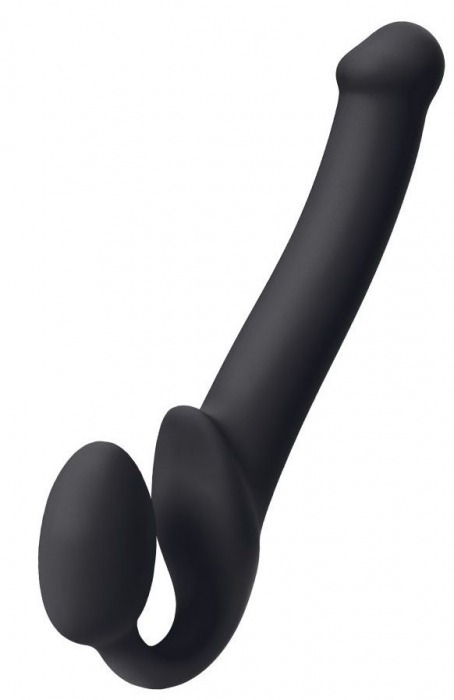 Черный безремневой страпон Silicone Bendable Strap-On M - Strap-on-me - купить с доставкой в Пушкино