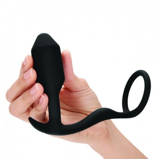 Черное эрекционное кольцо с анальным плагом Snug   Tug - b-Vibe - в Пушкино купить с доставкой