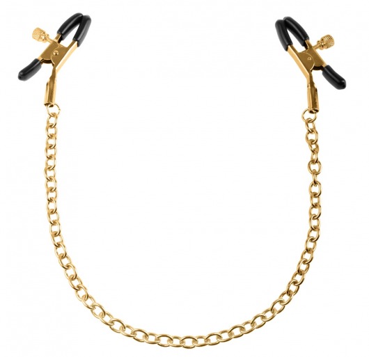Чёрные с золотом зажимы на соски Gold Chain Nipple Clamps - Pipedream - купить с доставкой в Пушкино